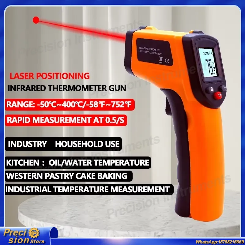 Industrial Laser Gun - Infraroodthermometerpistool Contactloze lasertemperatuurmeter Handheld digitale pyrometer